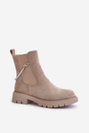 Warm Ankle Boots With Zipper And Decorative Strap Beige Labenne