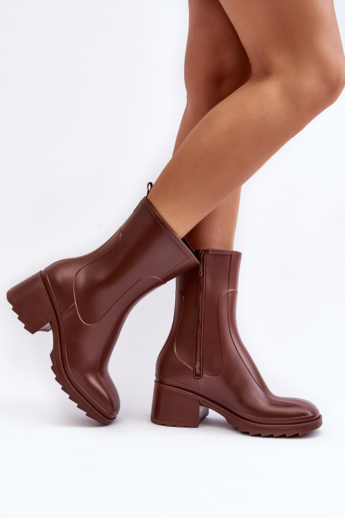 Women's Matte Boots Botki On Heel Brown Bertaida