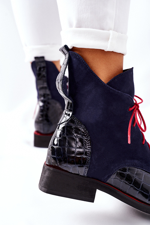 Leather Boots With A Aligator Pattern Navy Blue Bruselle