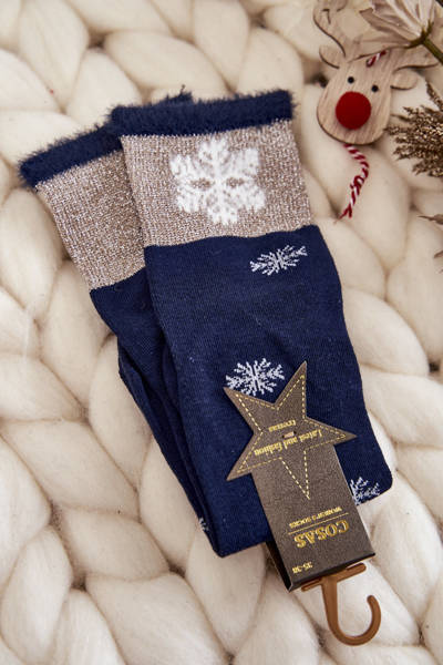 Women's Socks Long with Snowballs Navy Blue