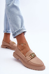 Women's Leather Moccasins with Flat Heel Beige Sincias