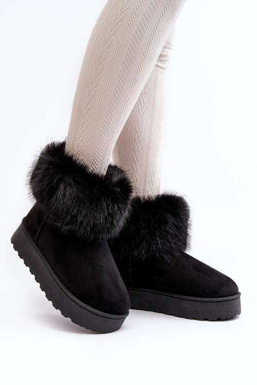 Women's Platform Snowboots with Fur Black Mancy