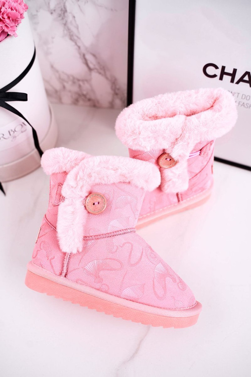 Children's Snow Boots With Fur And Button Pink Kawai
