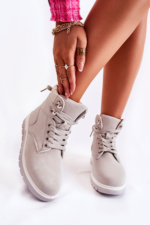 Leather Booties On The Platform Grey Ressa