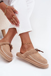 Women's slippers with fur and embroidery Beige Perivelle