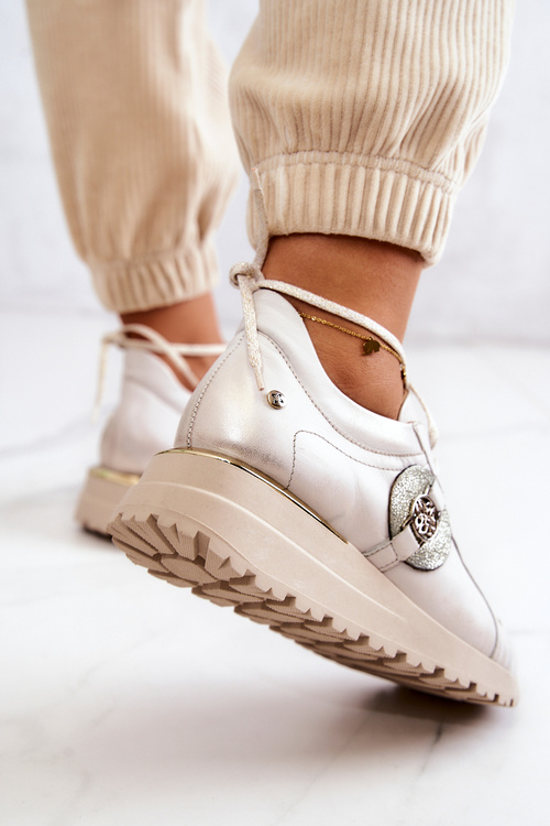 Leather Sport Shoes On Wedge Maciejka 05492-04 Beige