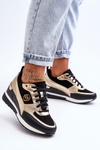 Women's Lace-Up Wedge Sneakers Black And Gold Genova