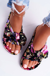Women's Cork Lined Flip Flops Black Floral Wendy