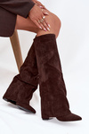 Insulated Women's Boots with Turned Cuff on Heel Eco Suede Chocolate Elivira