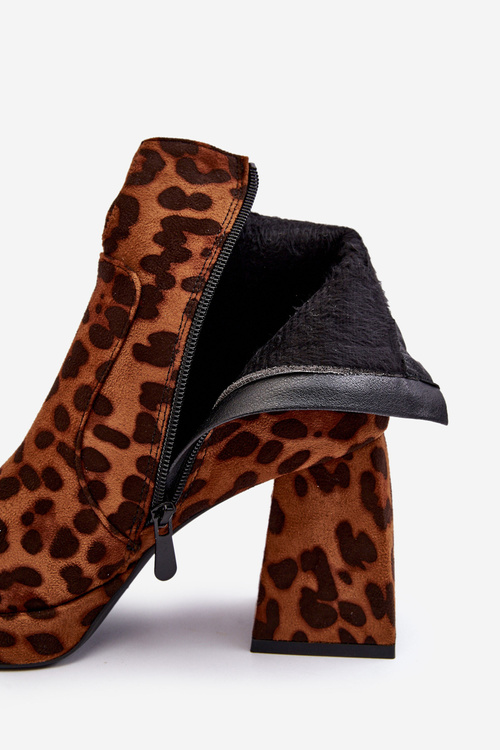 Animal Pattern Leather Boots On Massive Heel Brown Abnous