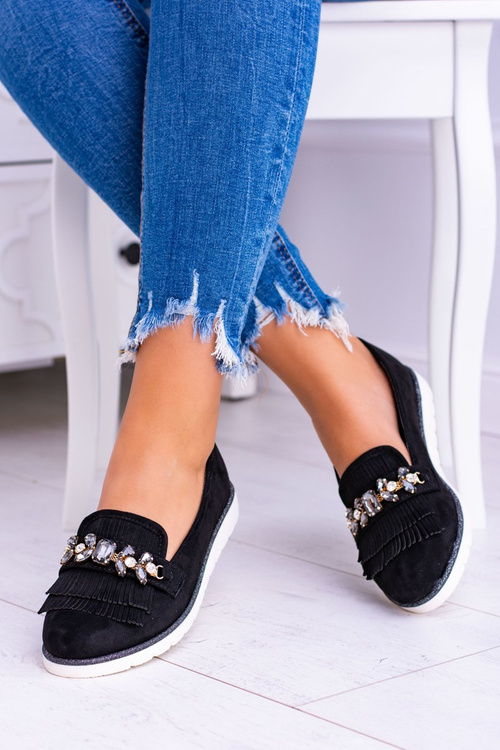 Black Suede Mokassins with Vivaro Crystals