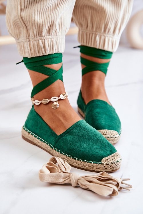 Tied Suede Espadrilles Dark Green Ismanne