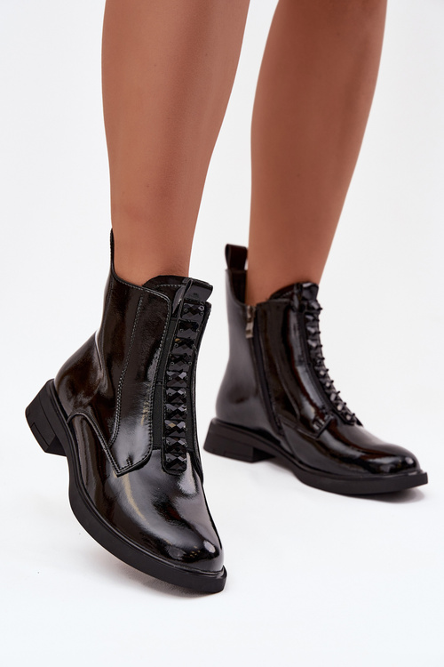 Patent leather women's ankle boots made of genuine leather D&A MR52-108 Black