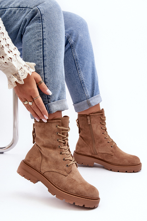 Women's Zip-Up Work Boots Light Brown Ninsuni