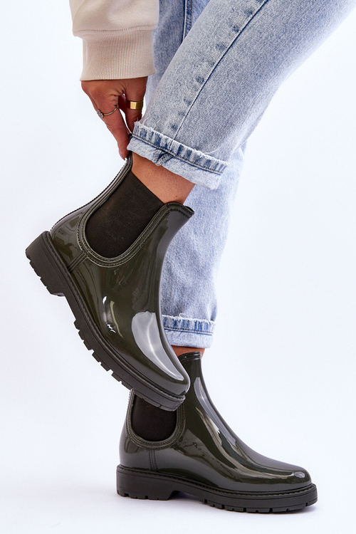Women's Slip On Galoshes Chelsea Boots Dark Green Larone