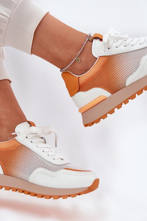 Buty Sportowe Damskie Skóra Naturalna Siateczka Pomarańczowe Vinceza 66775