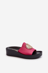 Zazoo 2920 Leather Women's Wedge Sandals With Gold Detail Fuchsia