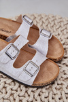 Fabric sandals on cork sole with buckles light gray Atera
