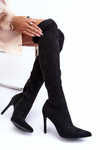 Over-the-Knee Suede Boots on Heel  Black Calfi