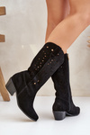 Suede Boots With Cutout Shaft Black Zazoo 3609