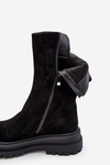 Suede Lined Flat Heeled Boots Black Palimra