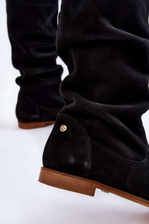 Kozaki Damskie Zamsz Do Kolan Czarne Maciejka 05790-01