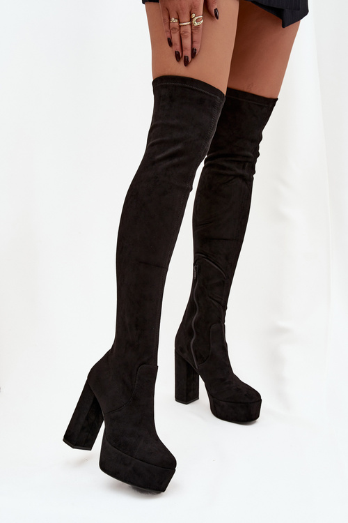 Knee high and platform boots eco suede black Amareen