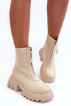Women's Massive Platform Boots with Zipper Beige Kusma