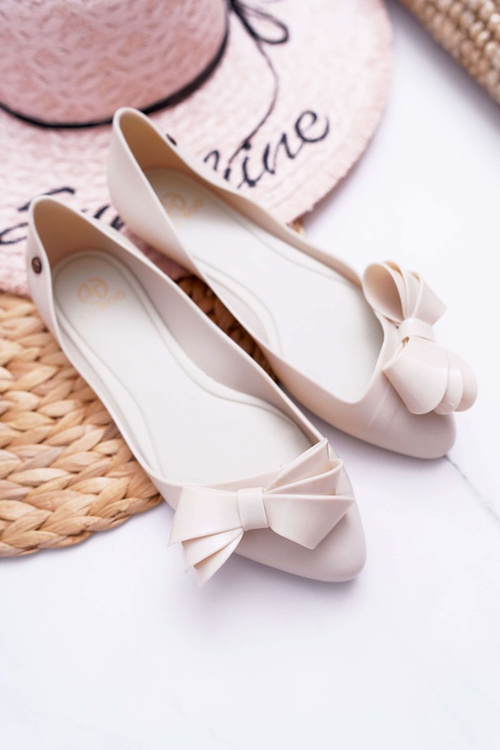 Lu Boo Beige Rubber Meliskirts Ballerinas Big Bow