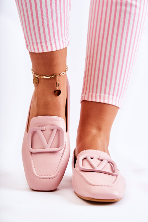 Leather Loafers Brogues With Ornament Pink Hermosa