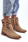 Women's Leather Lace-Up Boots Beige Lewski 3329