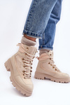Women's Lined Trapper Boots Lace-up Light Beige Big Star MM274664