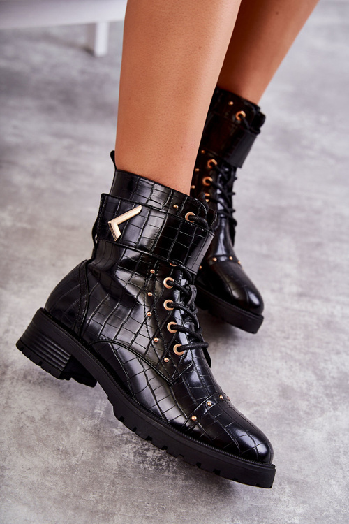 Insulated Leather Snake Boots Black Colira