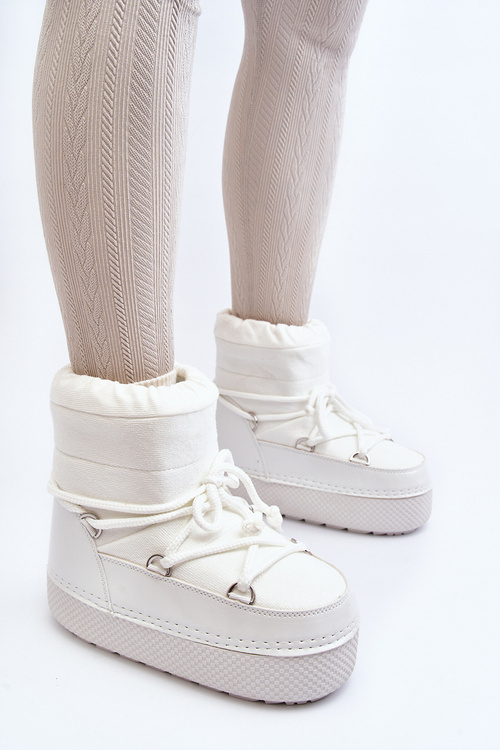 Women's White Snow Boots with Lacing Toolsa