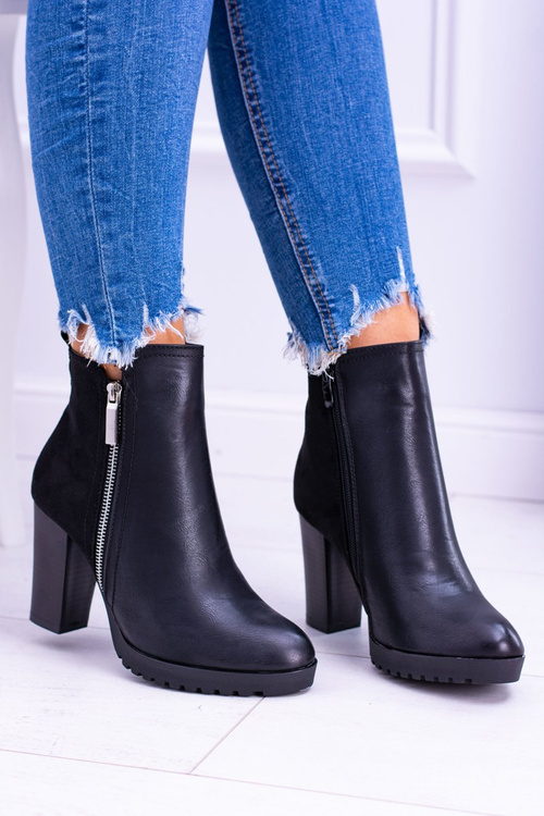 Czarne Botki Na Słupku z Zamkiem Ortega