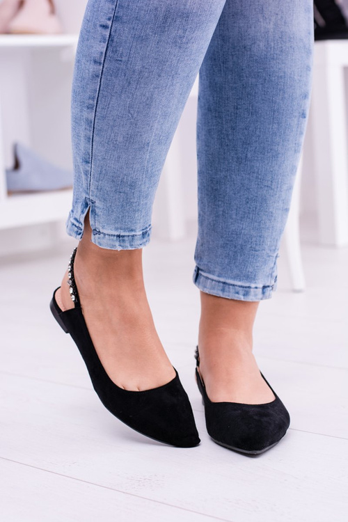 Lu Boo Black Suede Ballerinas in Spike Zirconia Macron