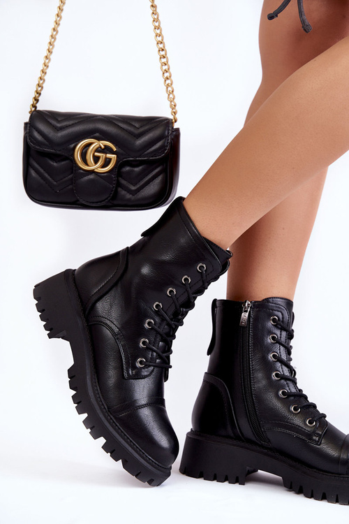 Botki Glany Skóra Ocieplane Czarne La.Fi 250044B-PU