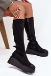 Womens Knee High Platform And Wedge Boots Black Vinceza 58342