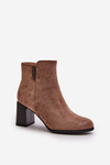 Warm Eco Suede Women's Ankle Boots With Heel Zip Fastening Brown Erillia