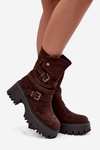 Women's ankle boots on chunky heel with buckles and strap chocolate Nerelisa