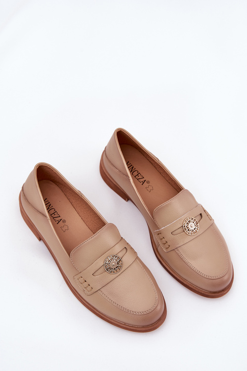 Mokasyny Skóra Naturalna Eleganckie Damskie Beżowe Vinceza 18100