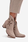 Suede openwork women's ankle boots with heel Zazoo 3647 Cappuccino