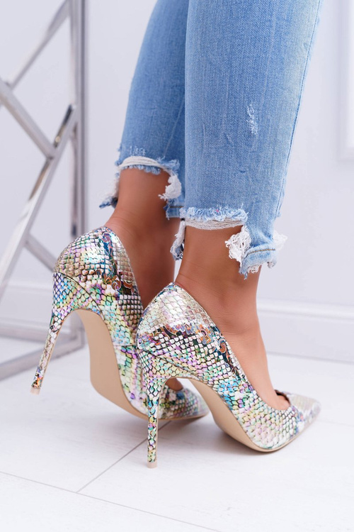 Szpilki Damskie Lu Boo Beżowe Wężowe W Szpic Iris