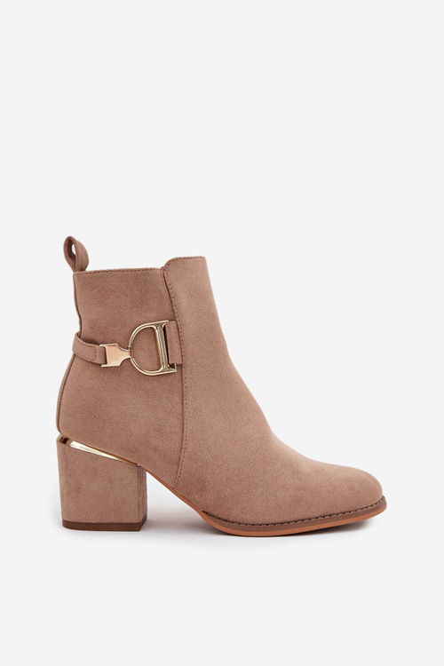 Damskie Ocieplane Botki Ocieplane Na Słupku Złote Detale Beżowe Ambrine