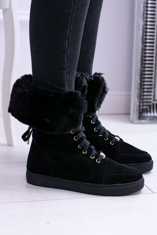 Black Suede LU BOO Timber Boots with Fur