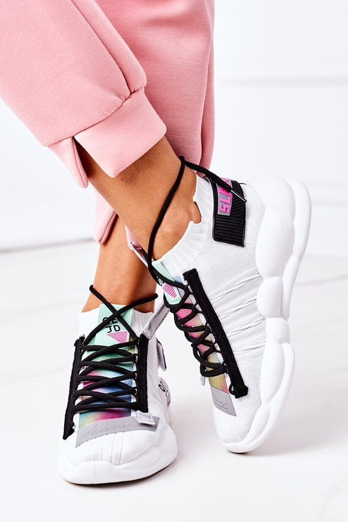 Sneakersy Sportowe Buty Wiązane Białe Bubble Tea