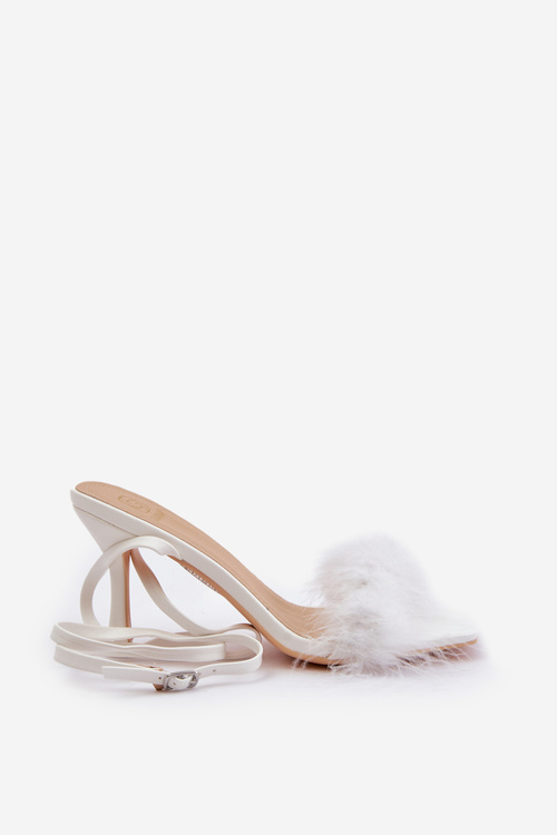 High Heel Sandals With Feathers White Emilettra