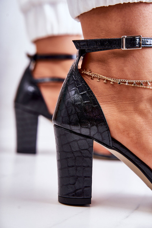 Sandały Skóra Damskie Kryształy Czarne Ramona