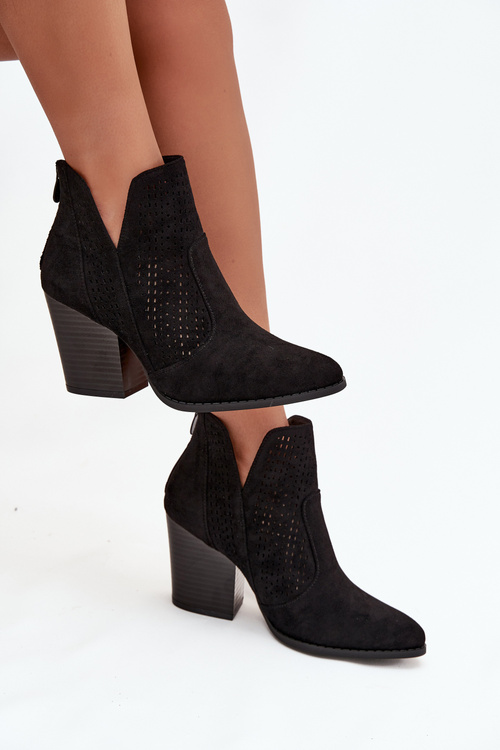 Perforated Women's Ankle Boots on Heel S.Barski HY51-060 Black