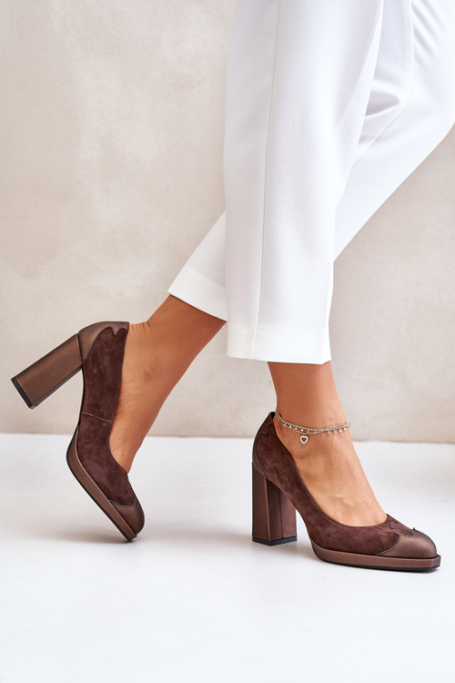 Suede Pumps On Heel Brown Laura Messi 2702